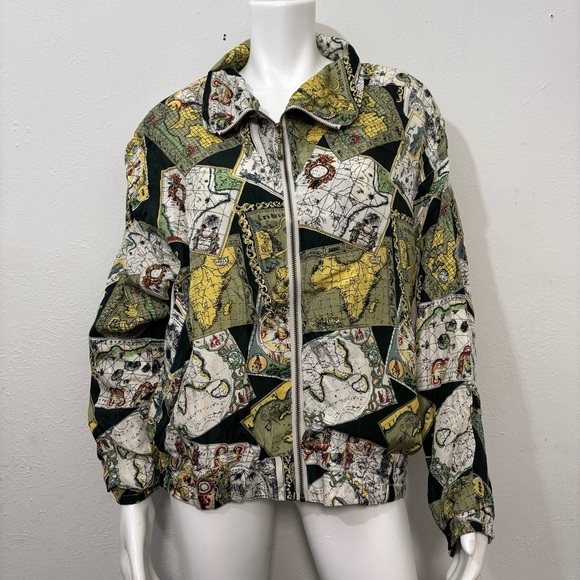 River Edge Jackets & Blazers - Vintage 100% Silk 80s Geography
Map Windbreaker Sz (L)